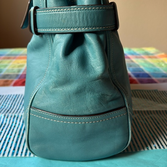 💐 COACH BLUE TEAL LEATHER HANDBAG  💐 - Picture 9 of 16